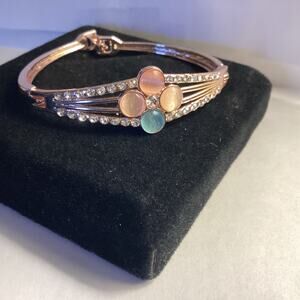 2465 NWOT Rose Gold Bracelet Bangle With Pink/Blue/Yellow Stones Cubic Zirconia